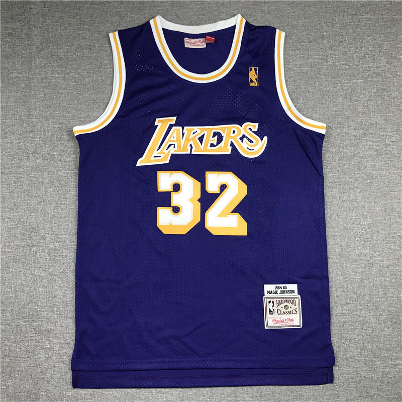 Men's Los Angeles Lakers Magic Johnson #32 Purple Throwback Jerseys