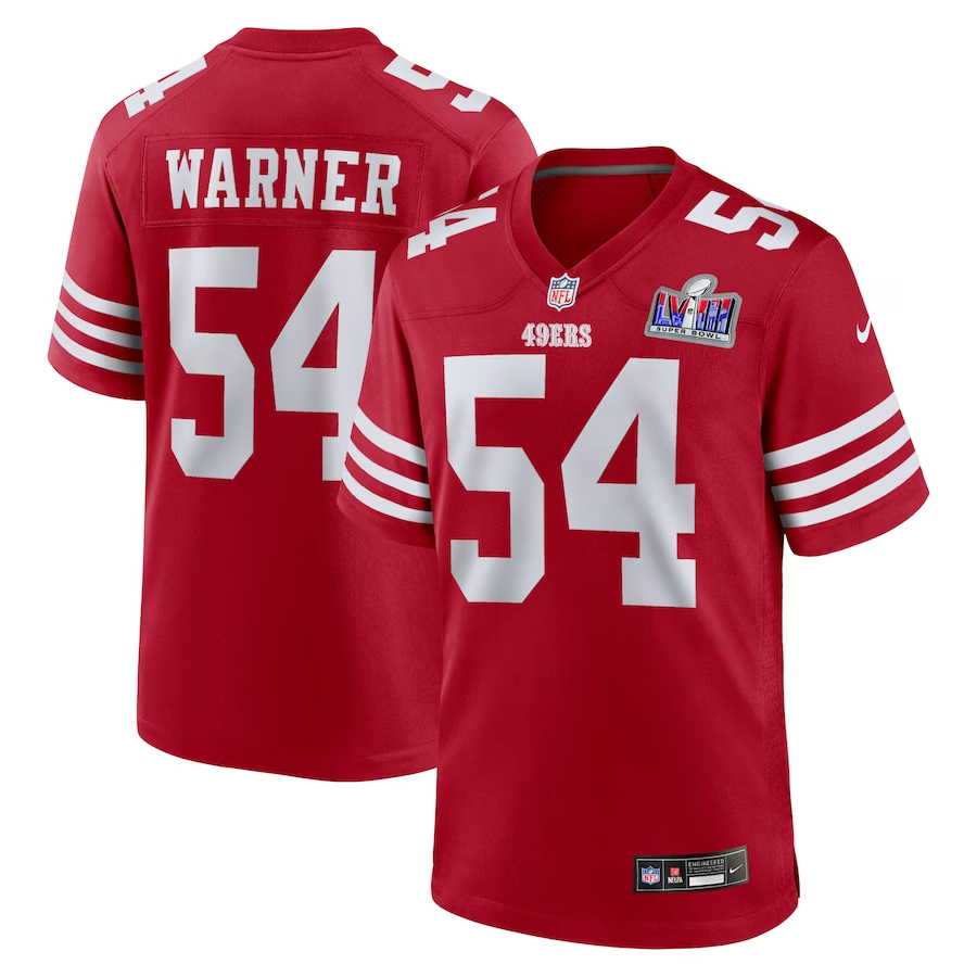 Men's San Francisco 49ers Fred Warner #54 Scarlet Super Bowl LVIII Game Jerseys