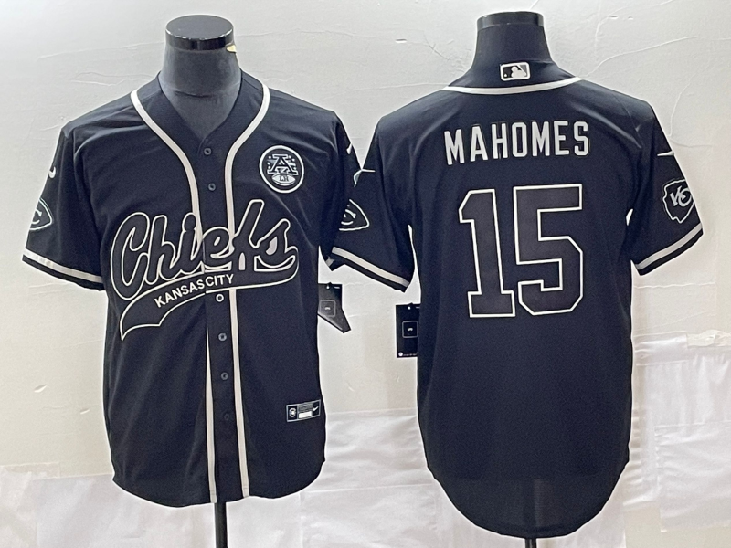 Men's Kansas City Chiefs Patrick Mahomes #15 Black Authentic Game Jerseys Joint Edition