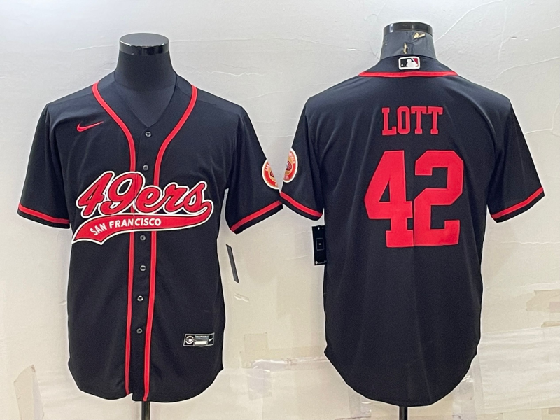 Men's San Francisco 49ers Ronnie Lott #42 Black Game Jerseys Joint Edition