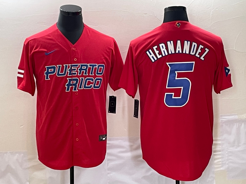 Men's 2023 World Baseball Classic #5 Enrique Hernandez Puerto Rico Red Jerseys