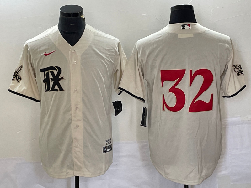 Men's Texas Rangers Josh Hamilton #32 Cream 2023 City Connect Replica Player Jerseys