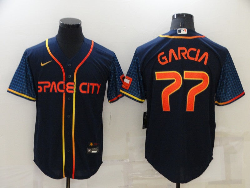 Men's Houston Astros Luis Garcia #77 Navy Space City Jerseys