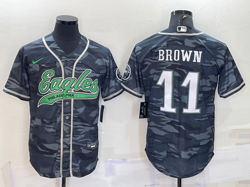 Men's Philadelphia Eagles A.J. Brown #11 Grey Camouflage Game Jerseys Joint Edition