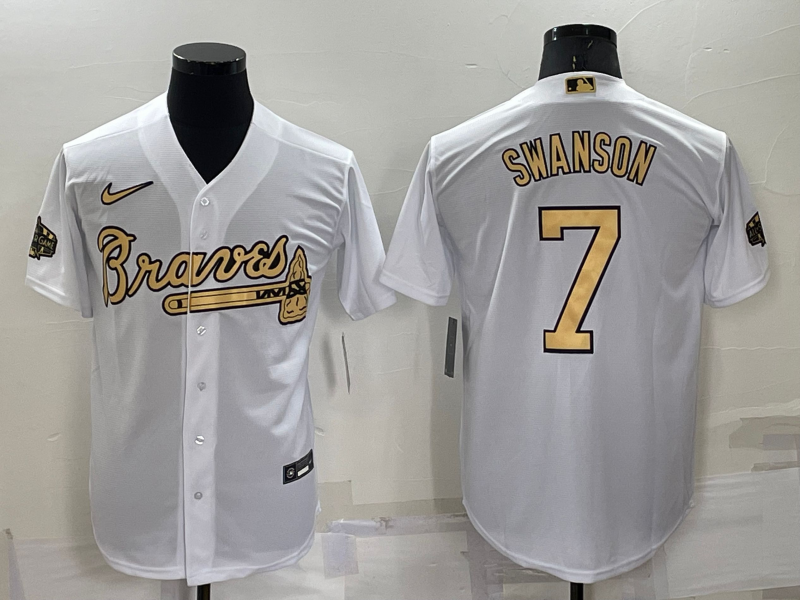 Men's Atlanta Braves Dansby Swanson #7 White Stitched Jerseys