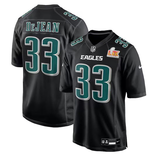 Men's Philadelphia Eagles Cooper DeJean #33 Carbon Black Super Bowl LIX Fashion Game Player Jerseys