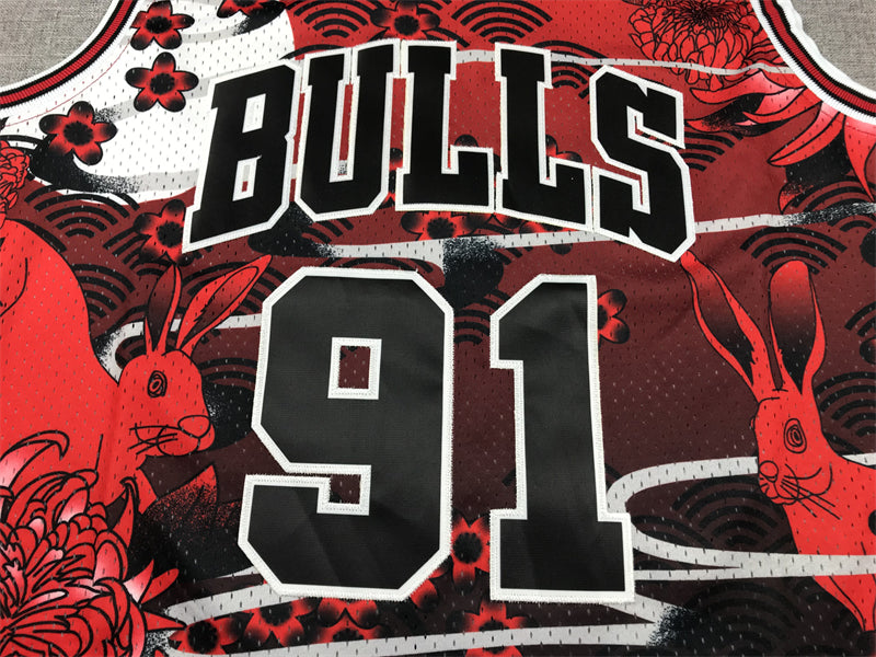 Men's Chicago Bulls Dennis Rodman #91 Year of Rabbit Edition Hardwood Classics Swingman Jerseys