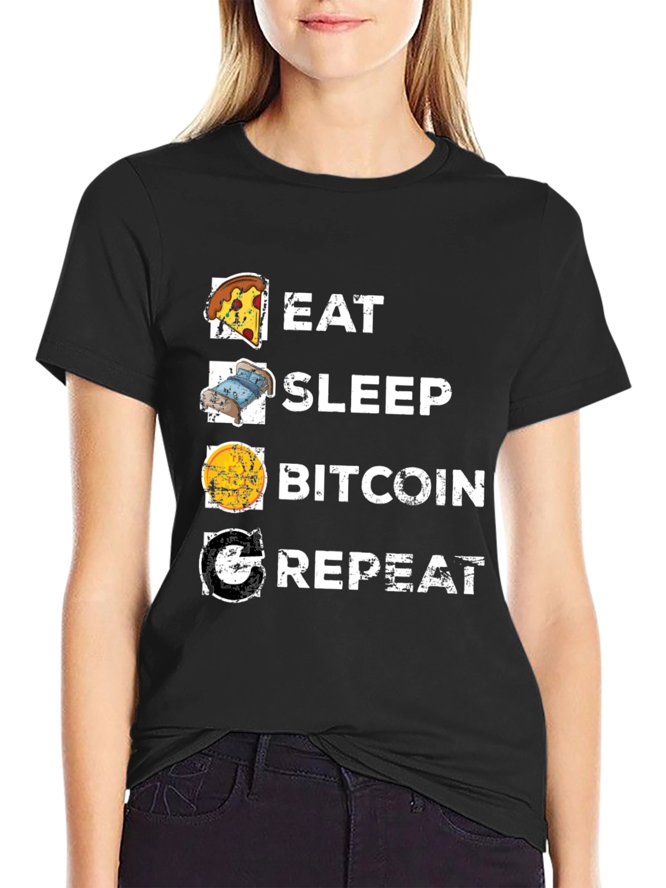 Eat Sleep Bitcoin Repeat Black T-Shirt