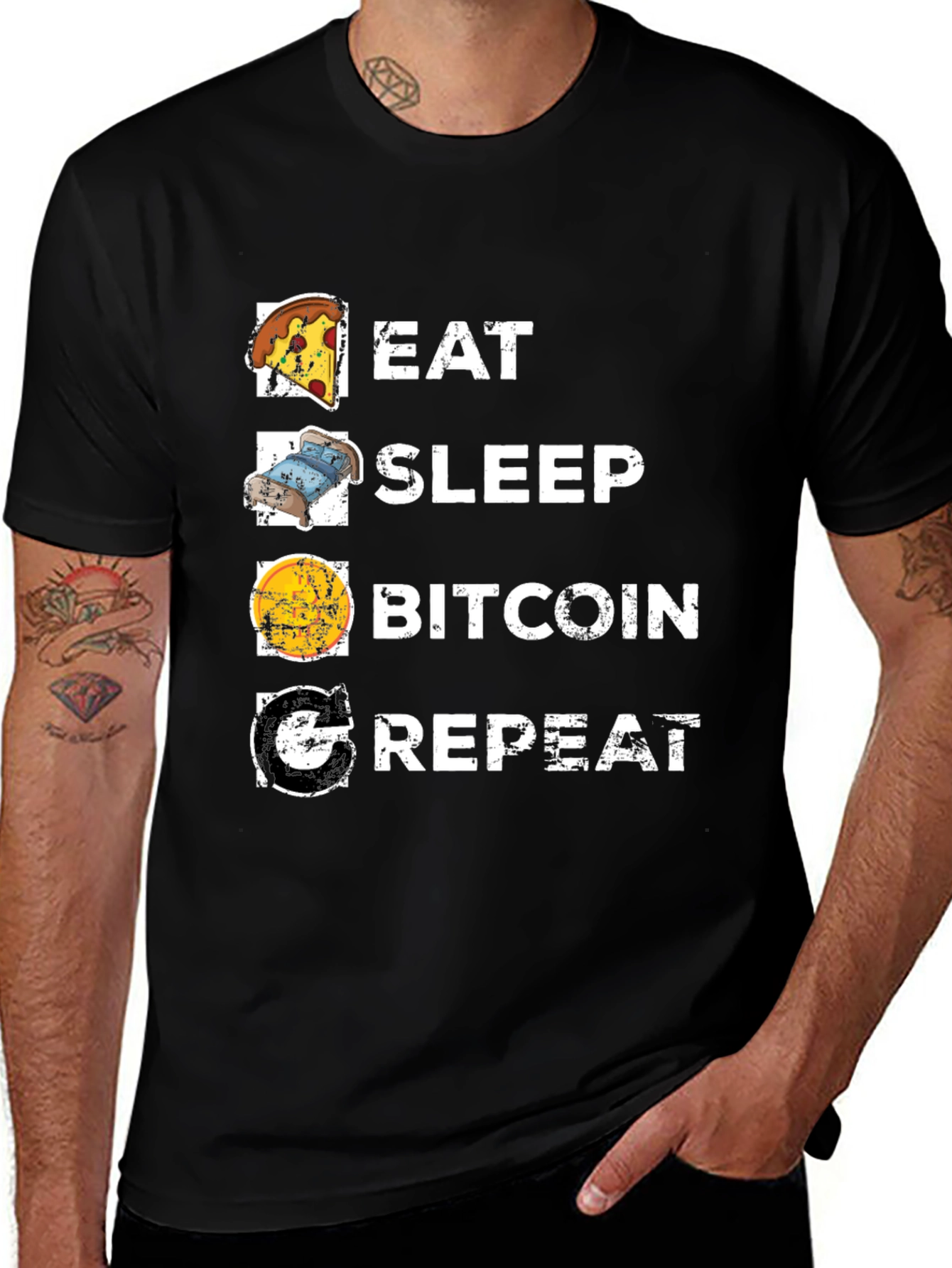 Eat Sleep Bitcoin Repeat Black T-Shirt