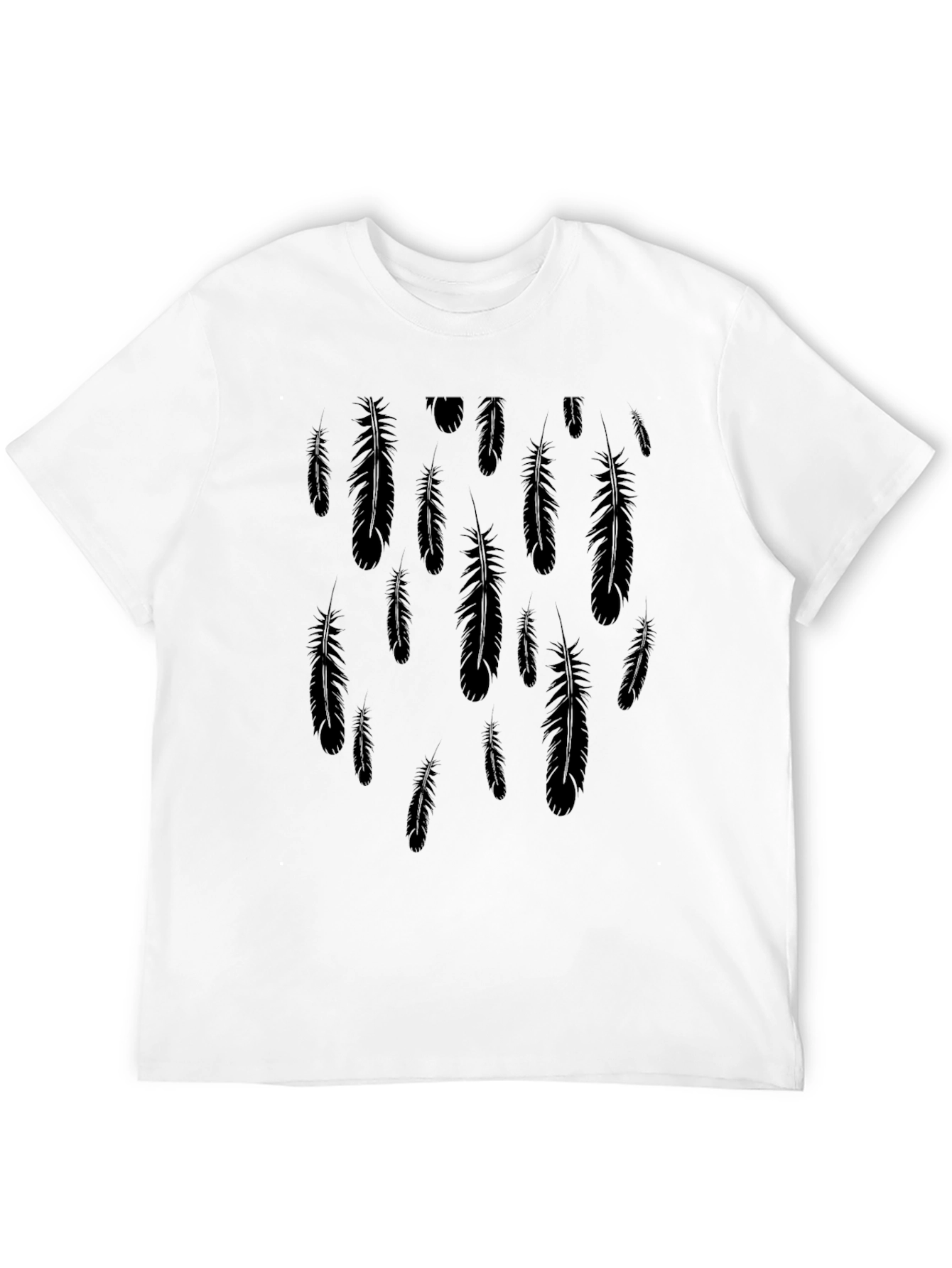 Feather Print Black Casual T-Shirt