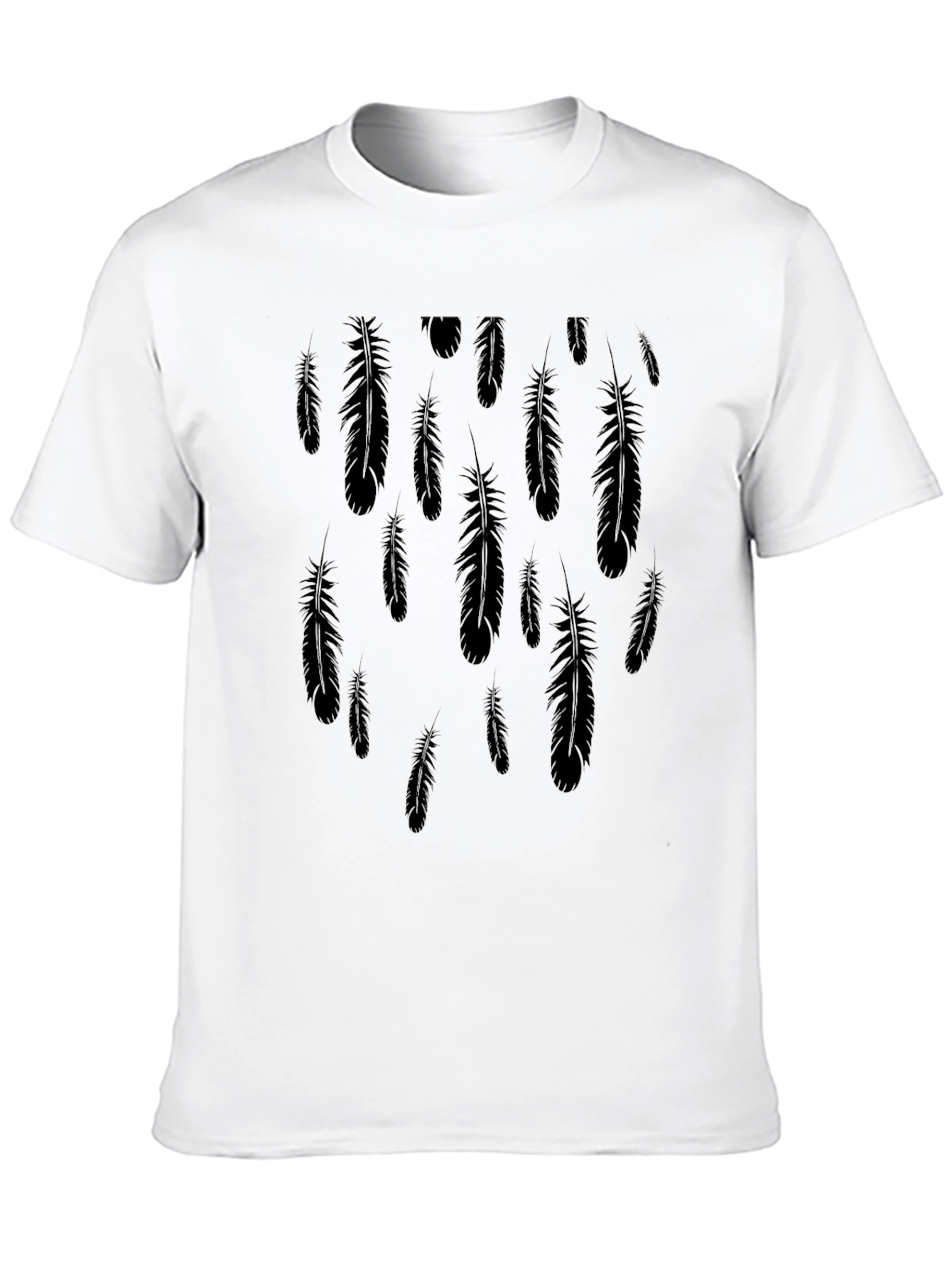 Feather Print Black Casual T-Shirt