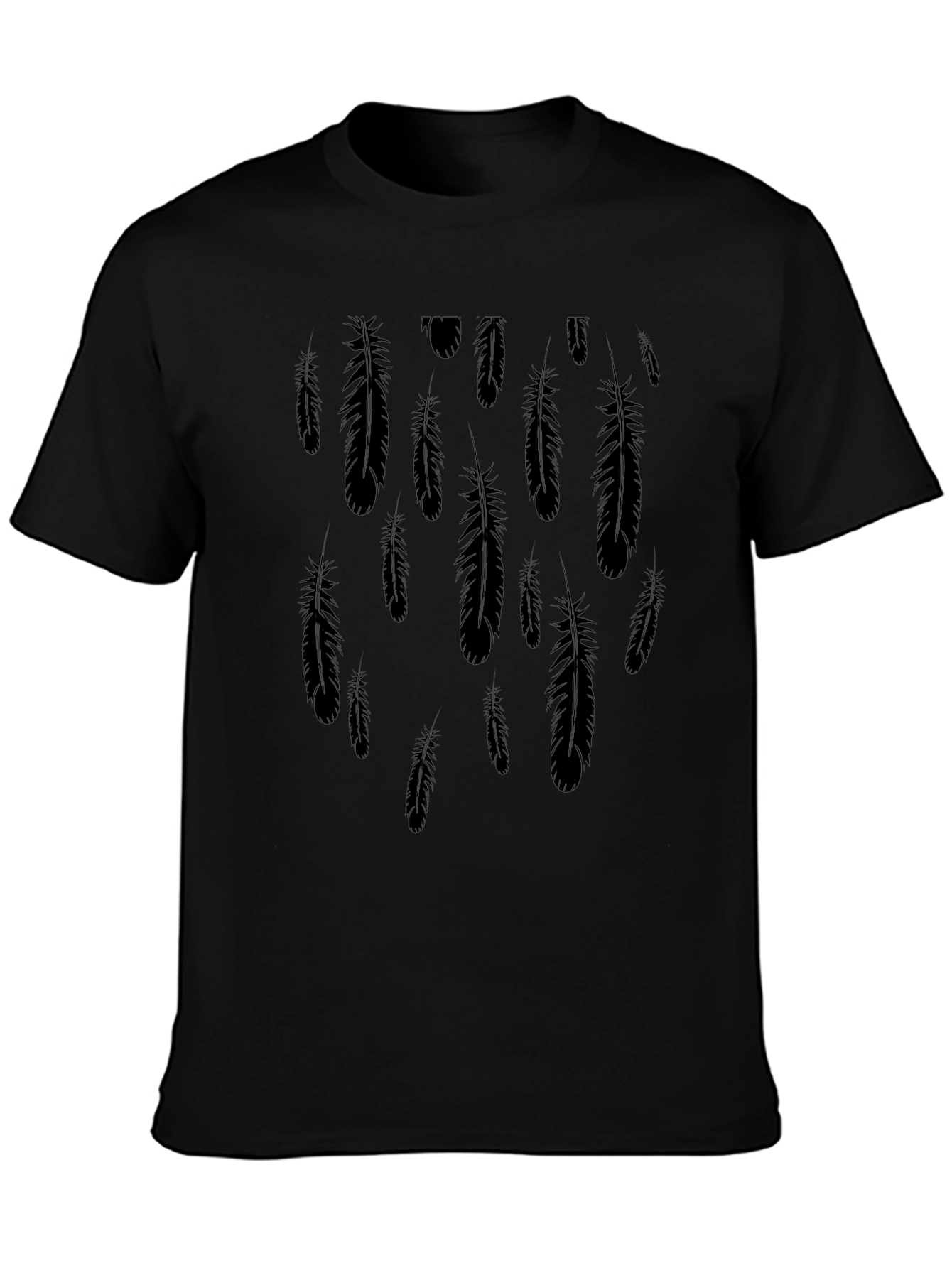 Feather Print Black Casual T-Shirt