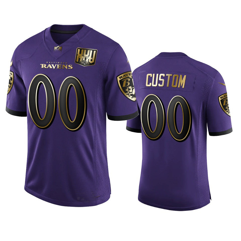 Custom1 Baltimore Ravens Purple Team 25th Season Golden Limited Jerseys Stitched American Football Jerseys