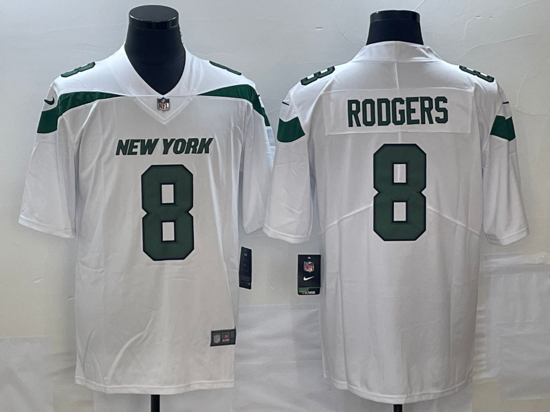 Men's New York Jets Aaron Rodgers #8 White Game Jerseys