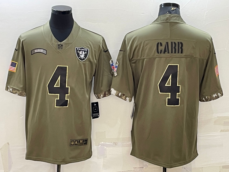 Men's Las Vegas Raiders Derek Carr #4 Olive 2022 Salute To Service Limited Jerseys