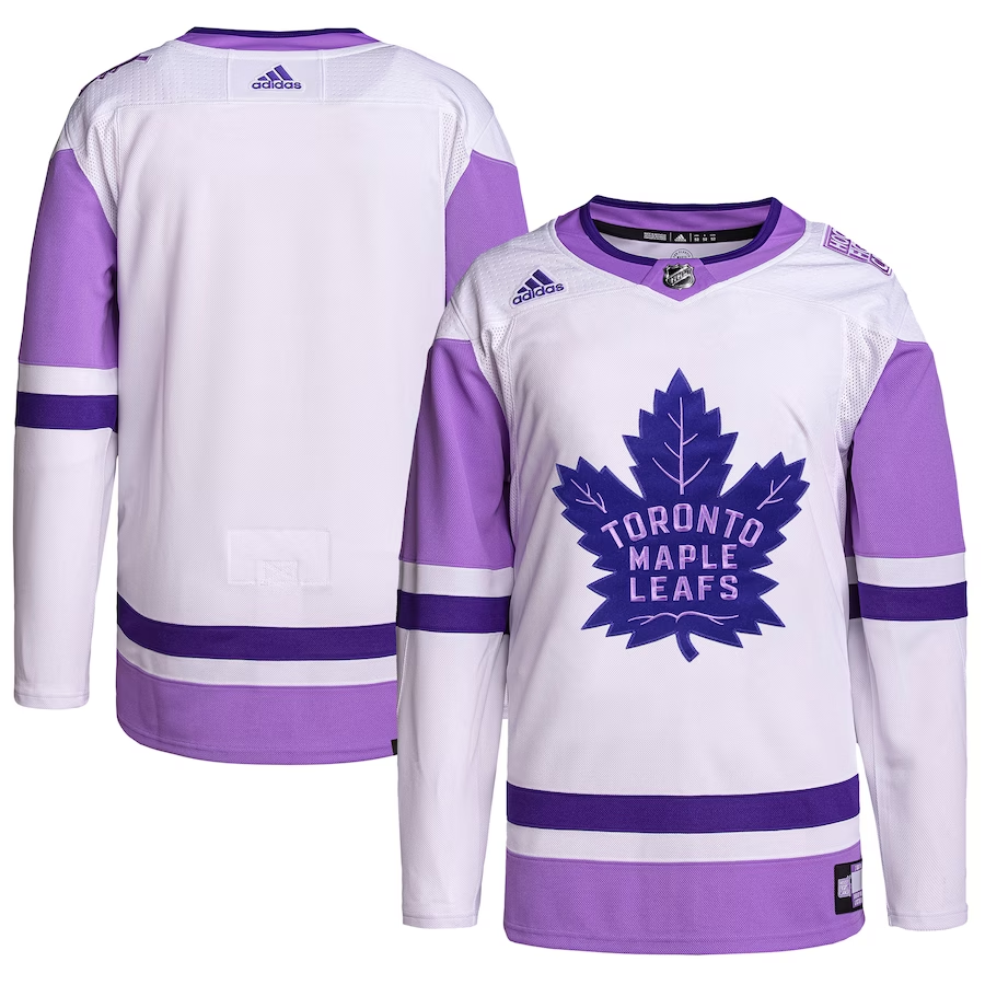 Men's Toronto Maple Leafs White/Purple Hockey Fights Cancer Primegreen Authentic Blank Practice Jerseys