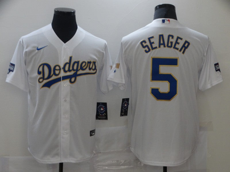 Men's Los Angeles Dodgers Corey Seager #5 White Replica Baseball Jerseys