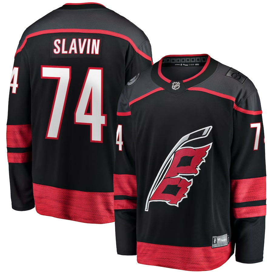 Men's Carolina Hurricanes Jaccob Slavin #74 Black Home Breakaway Player Jerseys