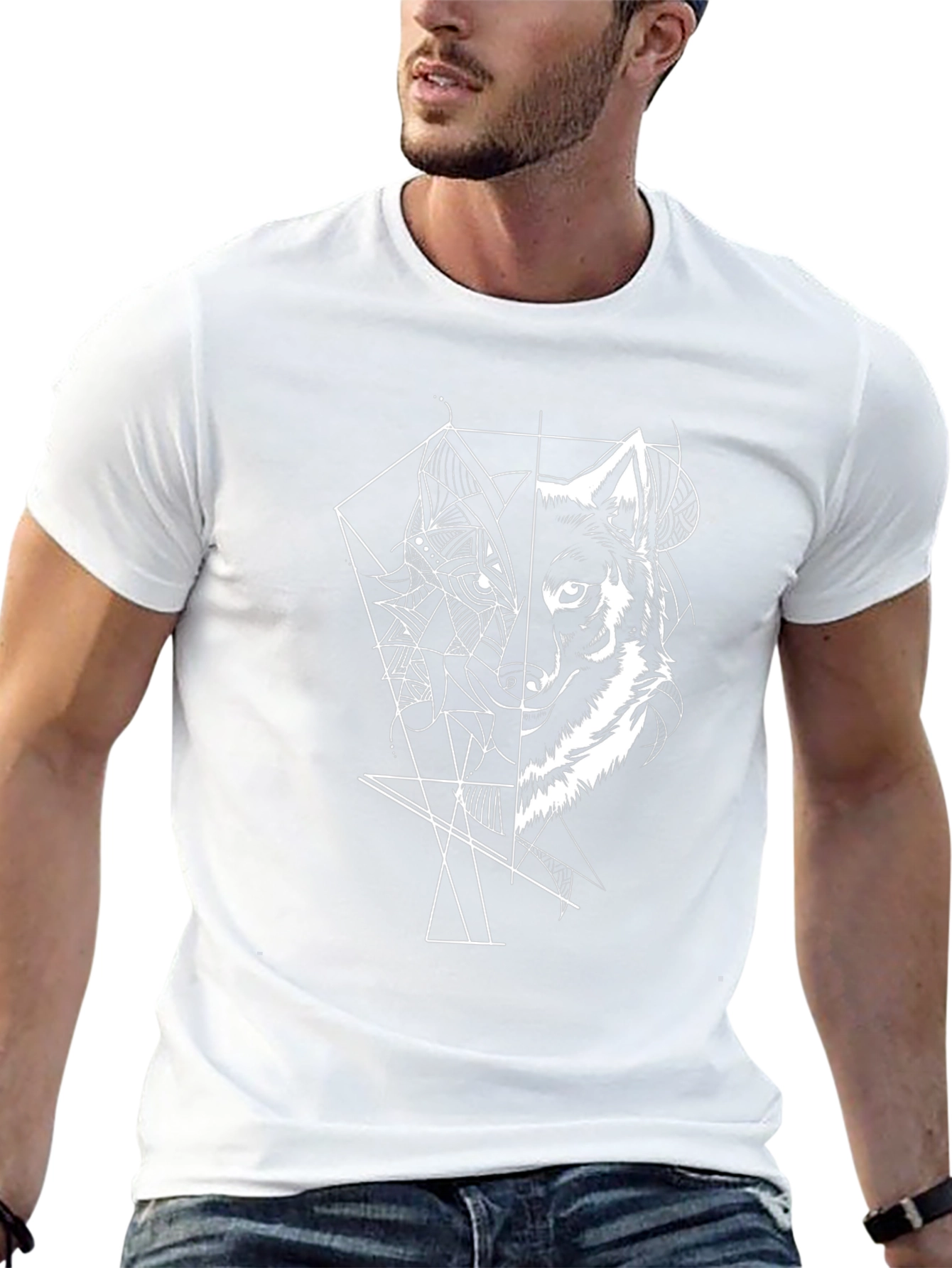 Geometric Wolf Graphic Tee - Cool Black T-Shirt