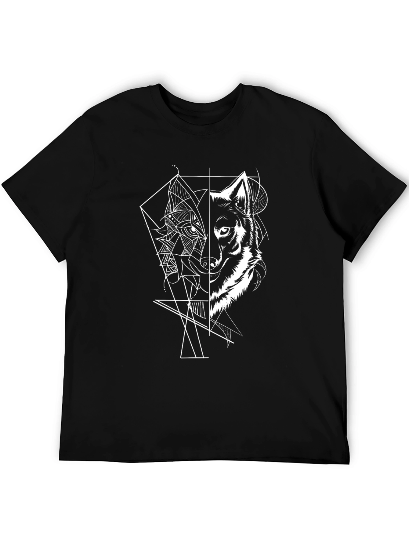 Geometric Wolf Graphic Tee - Cool Black T-Shirt