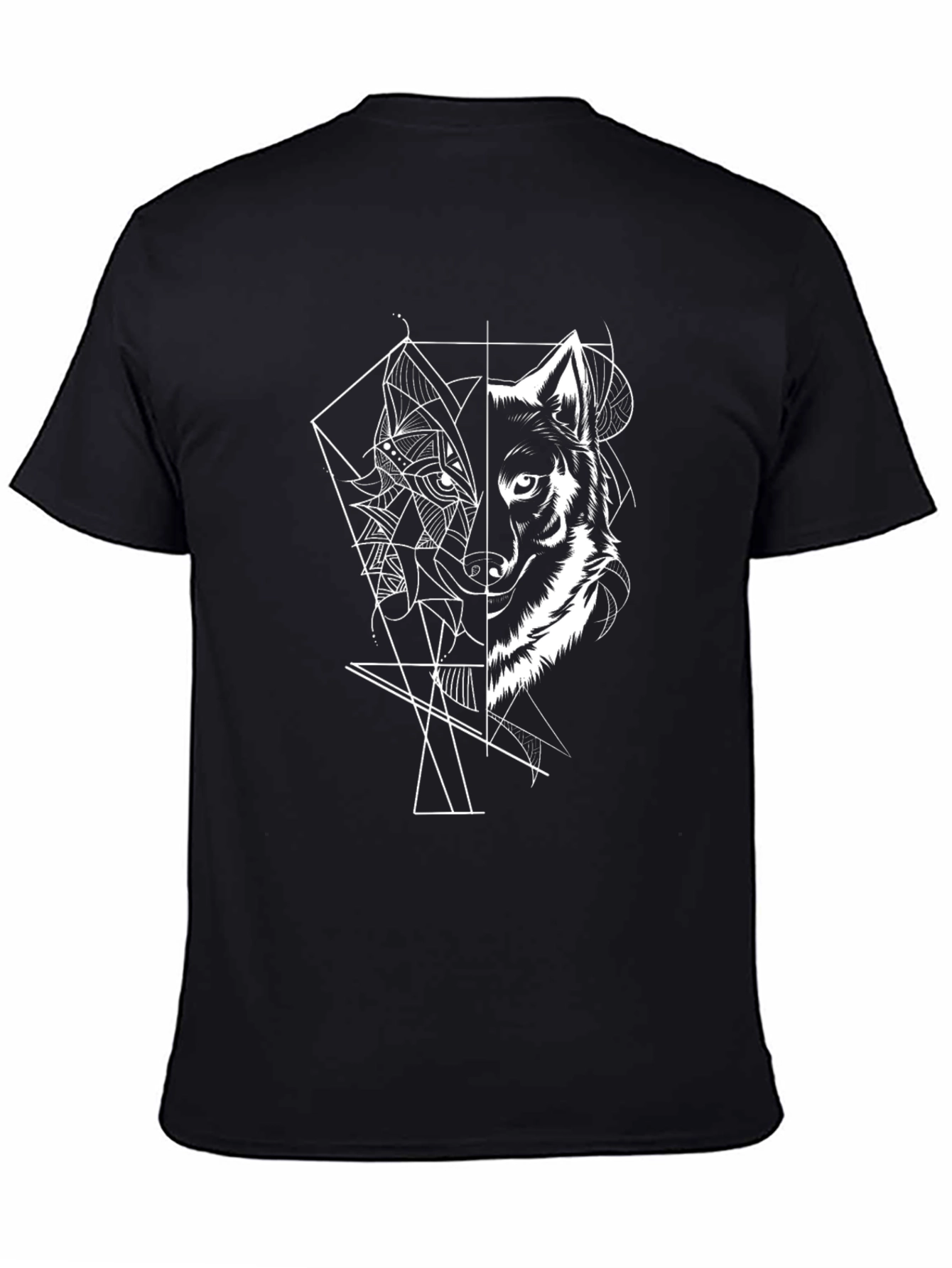 Geometric Wolf Graphic Tee - Cool Black T-Shirt