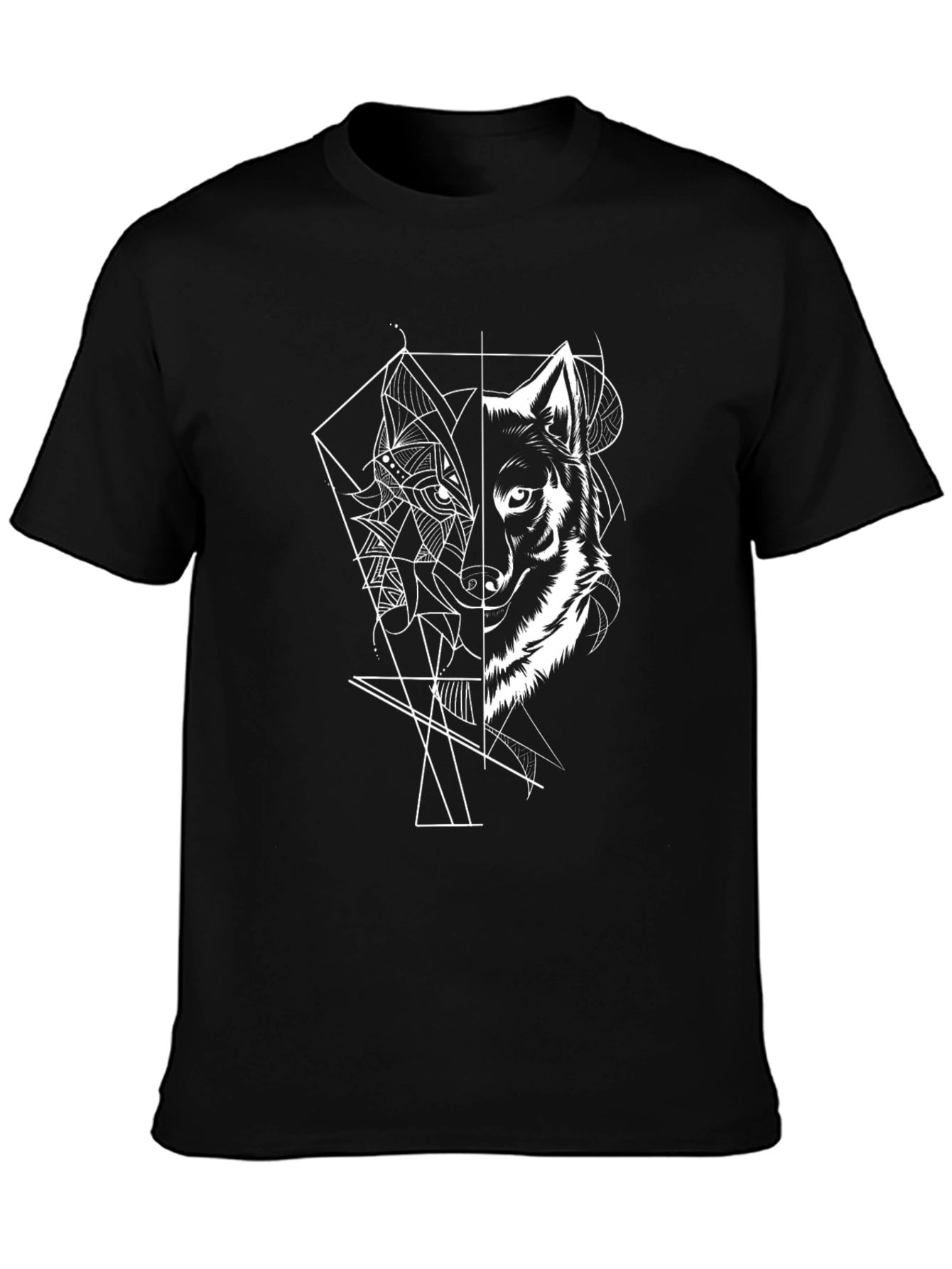 Geometric Wolf Graphic Tee - Cool Black T-Shirt