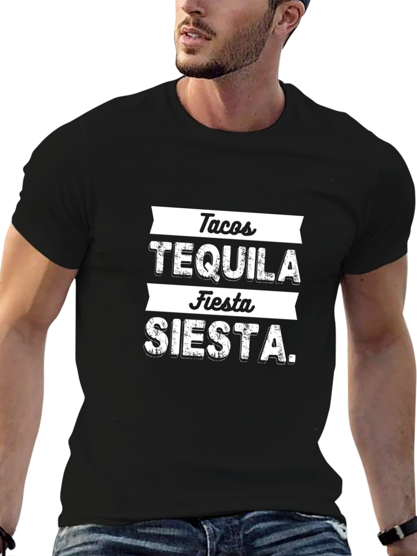 Tacos Tequila Fiesta Siesta Black T-Shirt