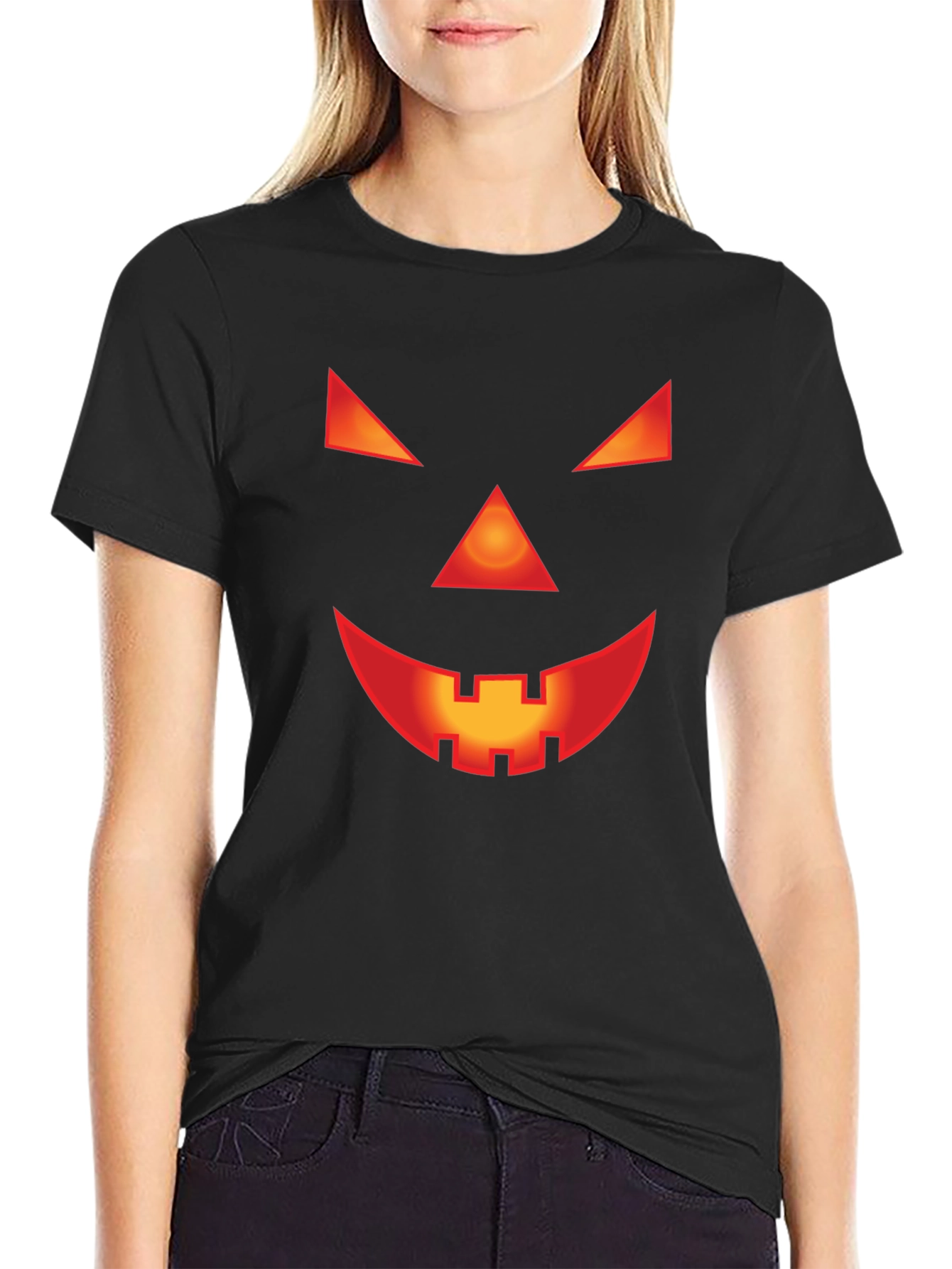 Spooky Jack-O-Lantern Face Black T-Shirt