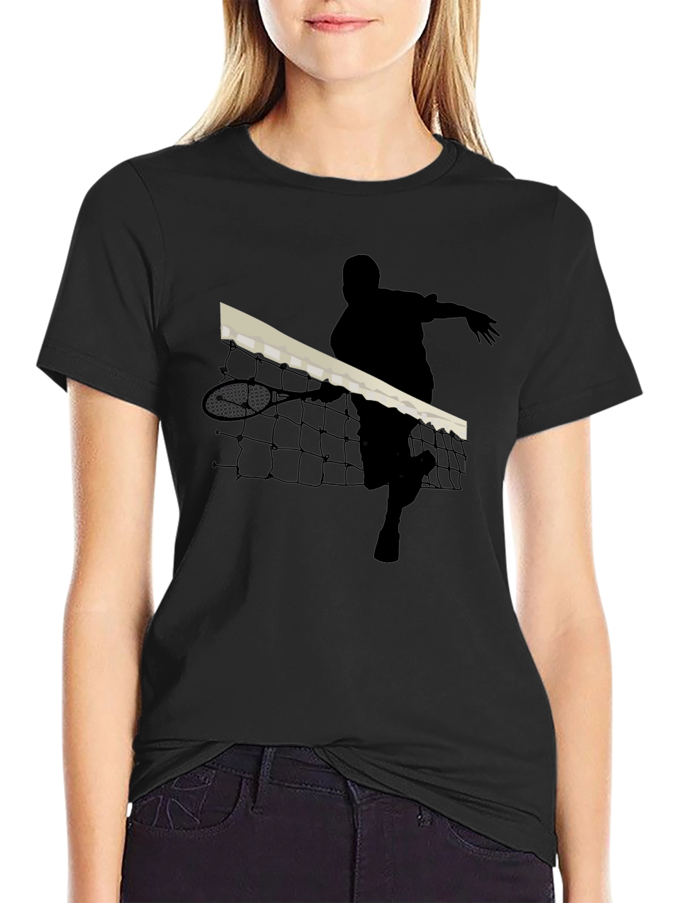 Tennis Player Silhouette Black T-Shirt