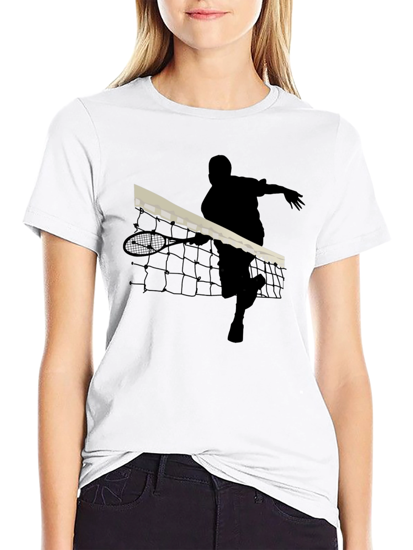 Tennis Player Silhouette Black T-Shirt