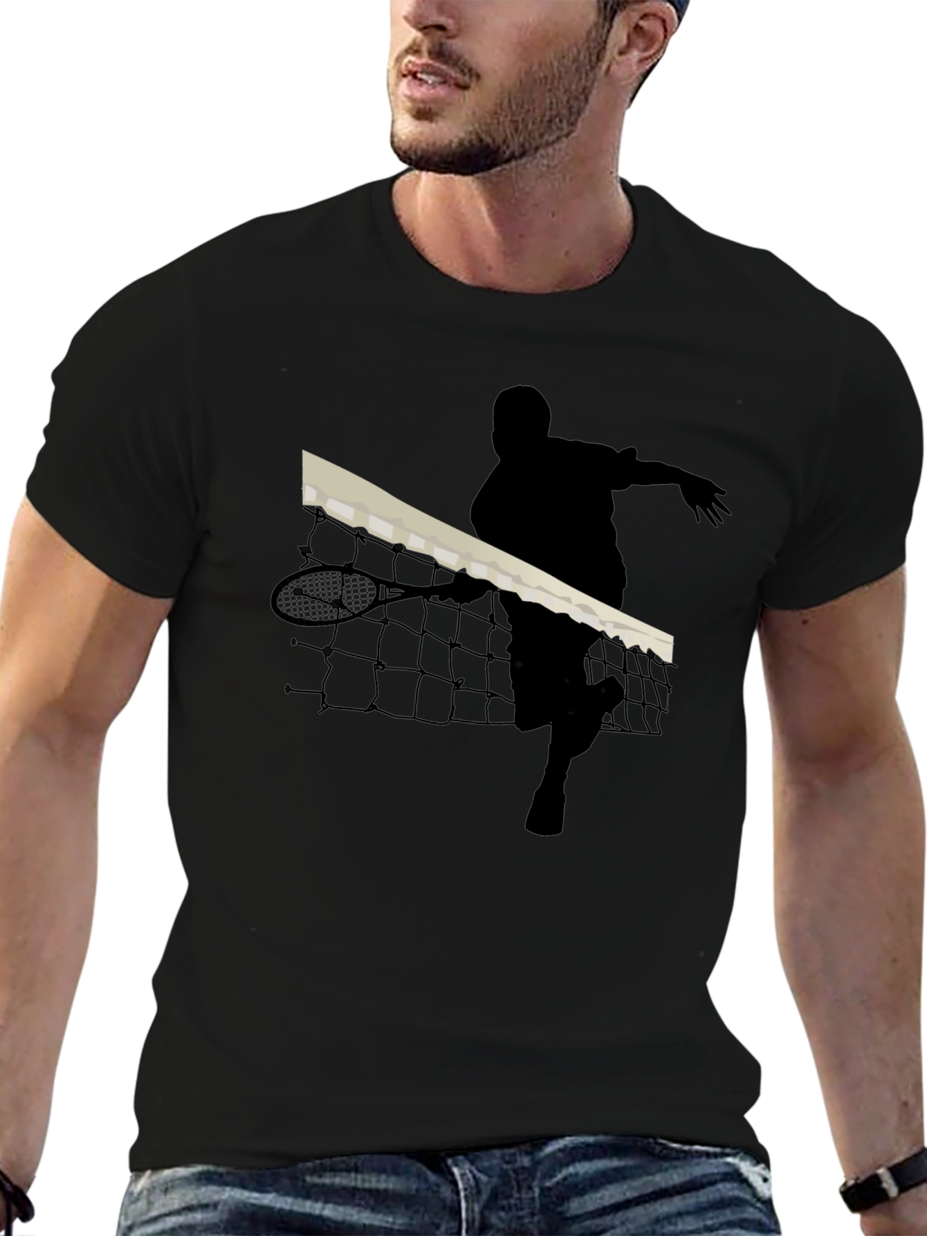 Tennis Player Silhouette Black T-Shirt