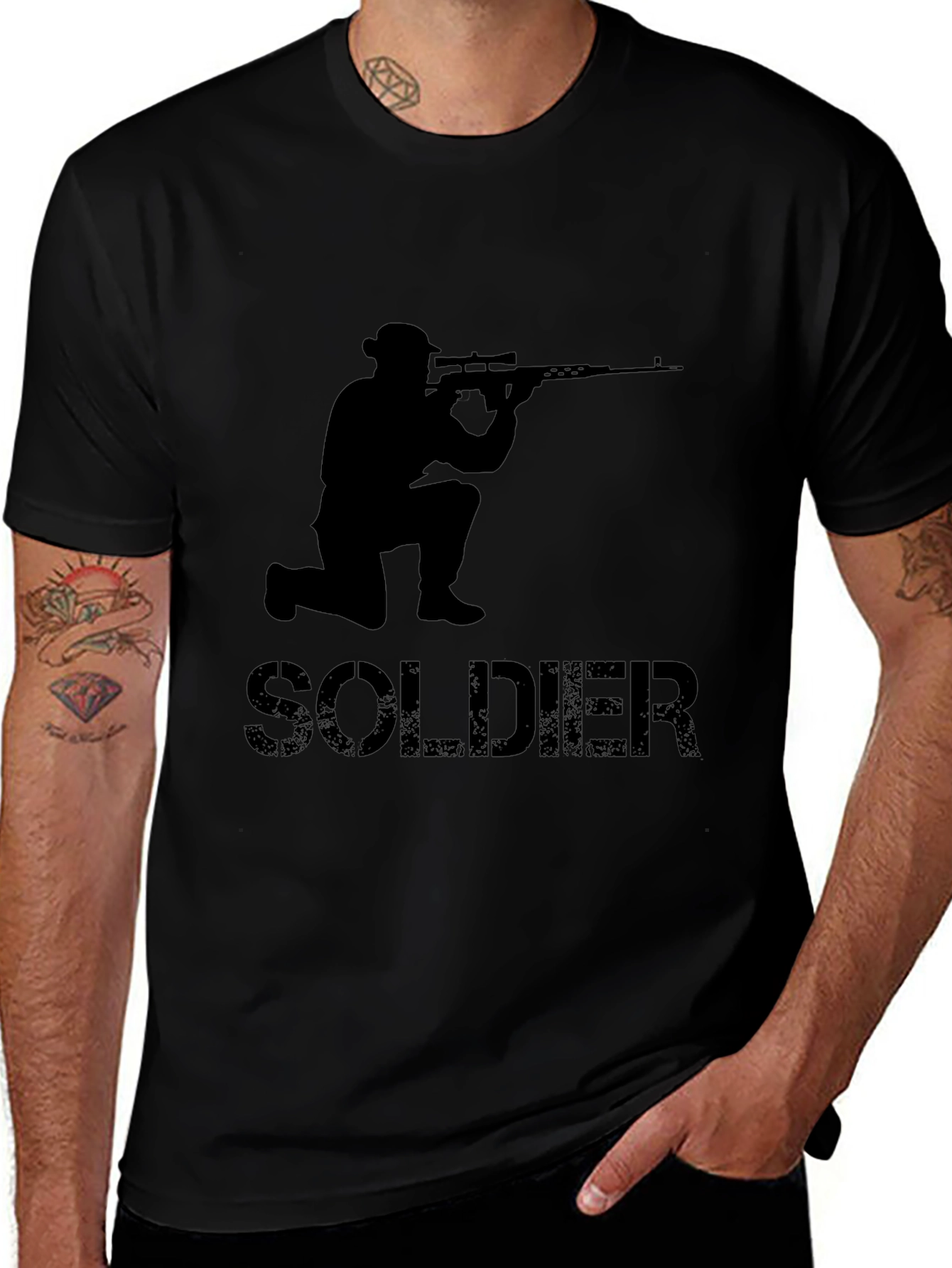 Soldier Graphic T-Shirt - Tactical Style Black Cotton Tee