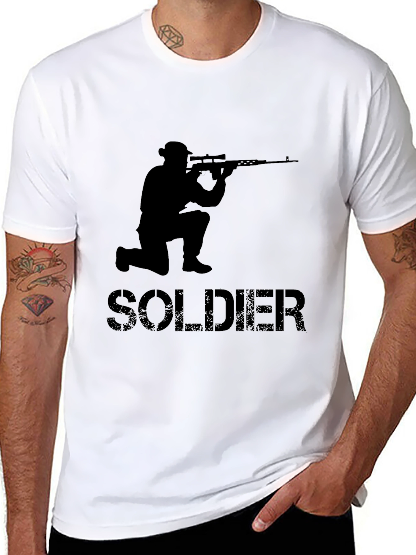 Soldier Graphic T-Shirt - Tactical Style Black Cotton Tee