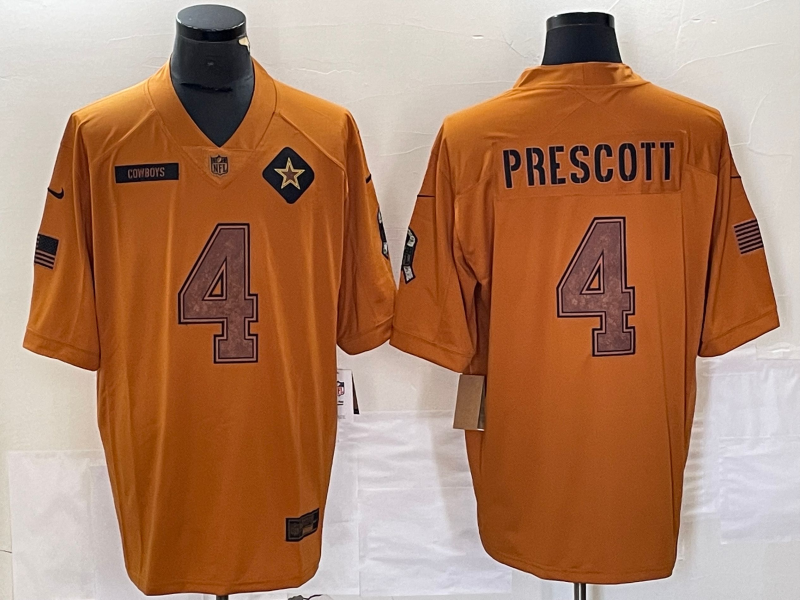 Men's Dallas Cowboys Dak Prescott #4 Brown 2023 Salute To Service Limited Jerseys