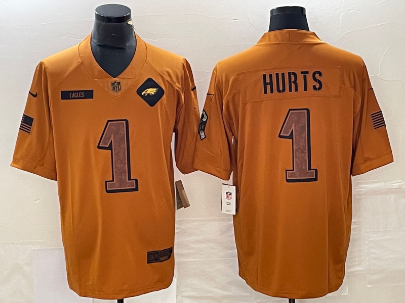 Men's Philadelphia Eagles Jalen Hurts #1 Brown 2023 Salute To Service Limited Jerseys
