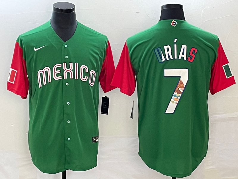 Men's 2023 World Baseball Classic #7 Julio Urias Mexico Green Player Jerseys