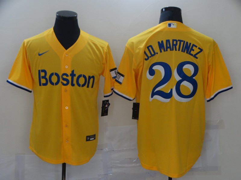 Men's Boston Red Sox J.D. Martinez #28 Yellow Replica Baseball Jerseys