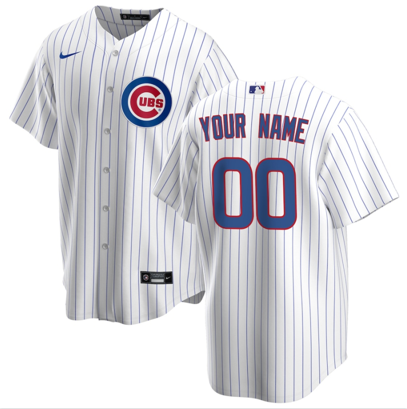 Men's Chicago Cubs White Home Replica Custom Jerseys