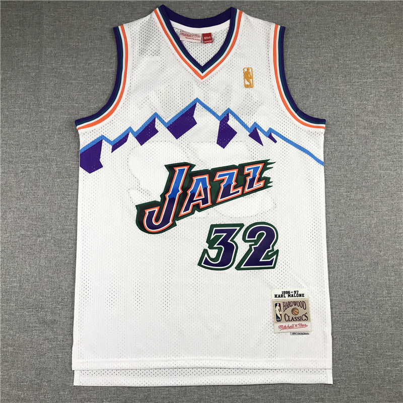Men's Utah Jazz Karl Malone White 1996-97 Hardwood Classics Swingman Jerseys