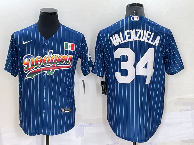 Men's Los Angeles Dodgers Fernando Valenzuela #34 Blue Fashion Stitched Jerseys