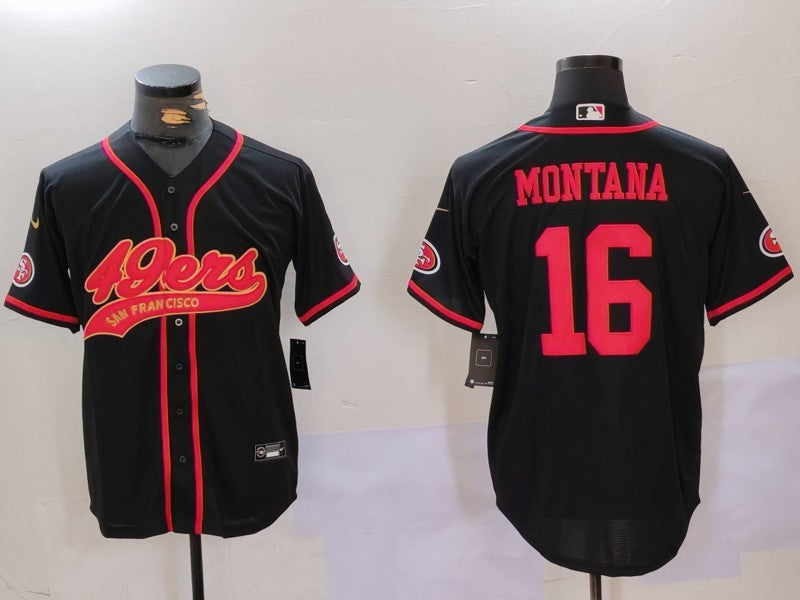 Men's San Francisco 49ers Joe Montana #16 Black Replica Player Jerseys