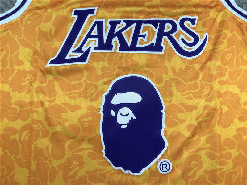 Men's Los Angeles Lakers Bape #93 Yellow 1996-97 Hardwood Classics Swingman Jerseys