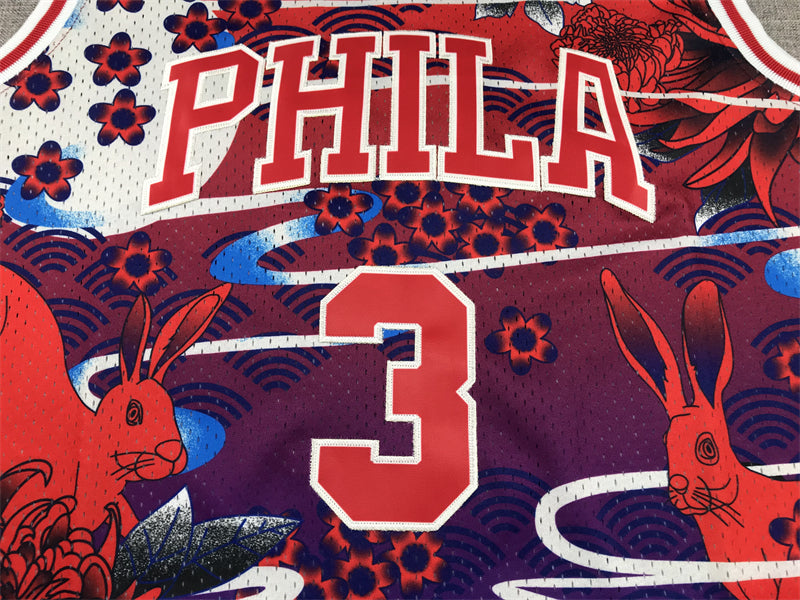 Men's Philadelphia 76ers Allen Iverson #3 Year of Rabbit Edition Hardwood Classics Swingman Jerseys