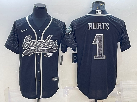 Men's Philadelphia Eagles Jalen Hurts #1 Black RFLCTV Limited Jerseys Joint Edition