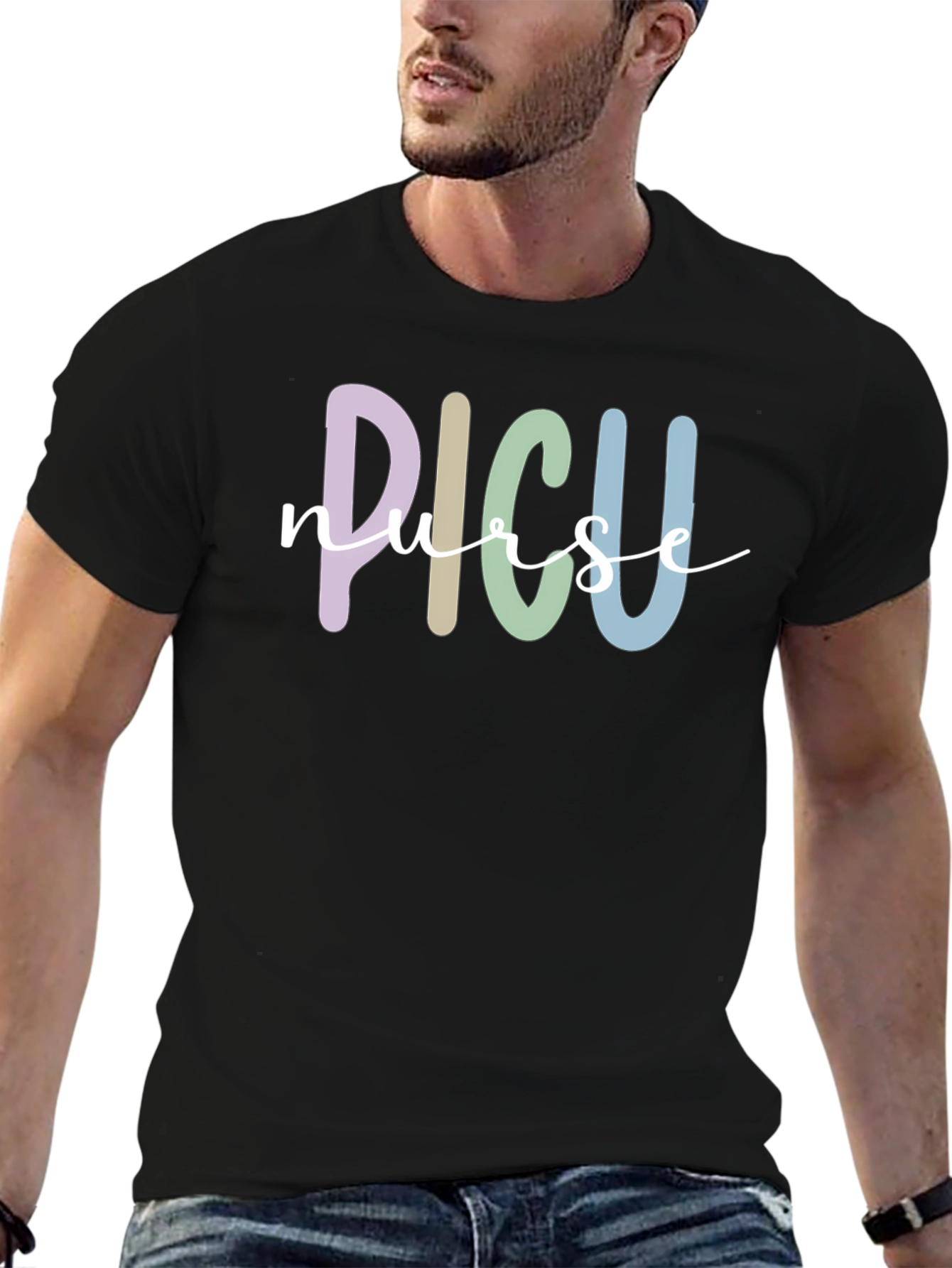 PICU Nurse T-Shirt - Black Cotton Blend