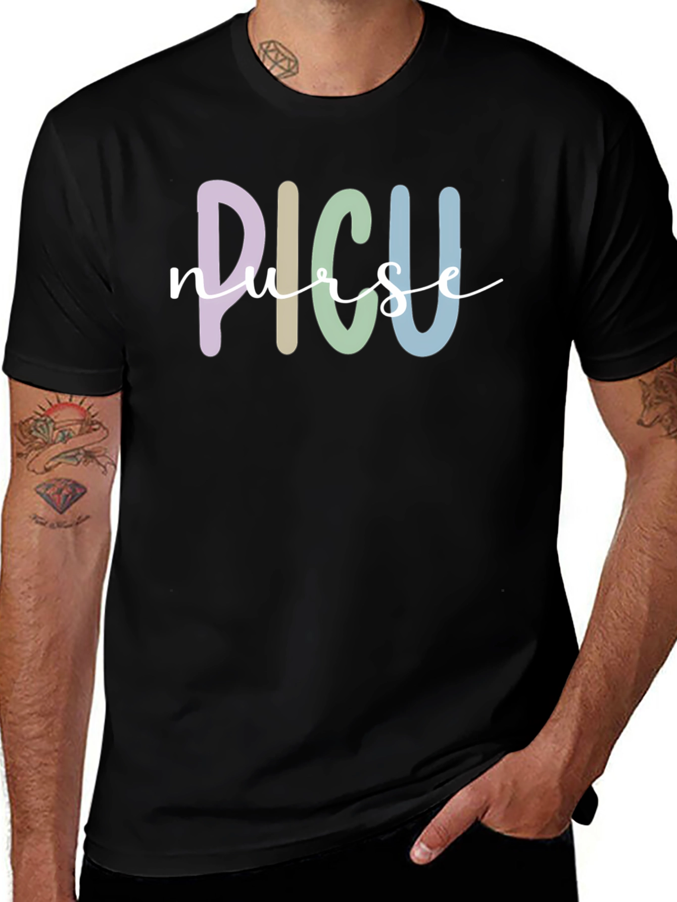 PICU Nurse T-Shirt - Black Cotton Blend