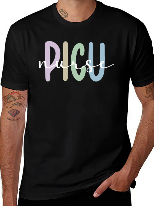 PICU Nurse T-Shirt - Black Cotton Blend