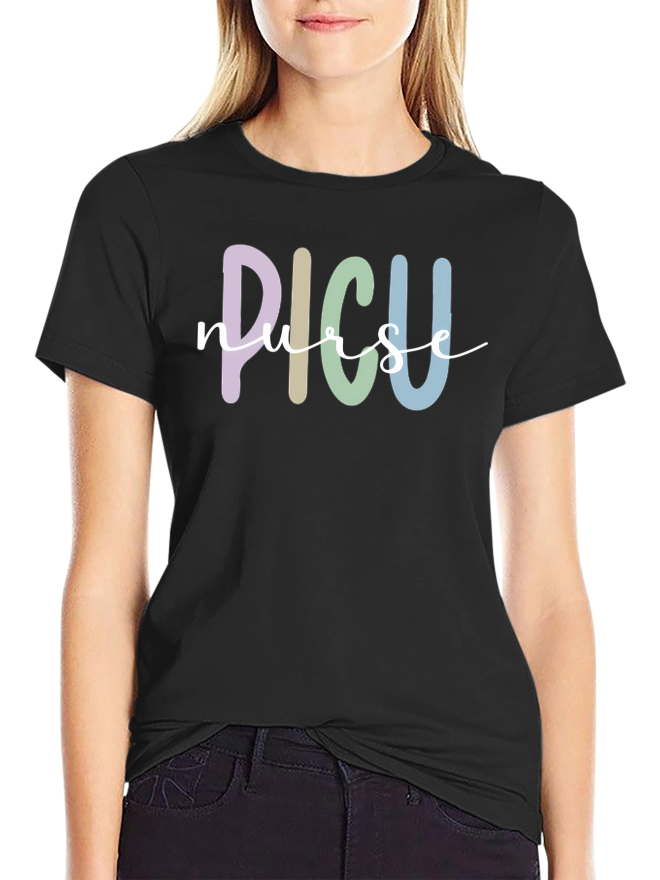 PICU Nurse T-Shirt - Black Cotton Blend