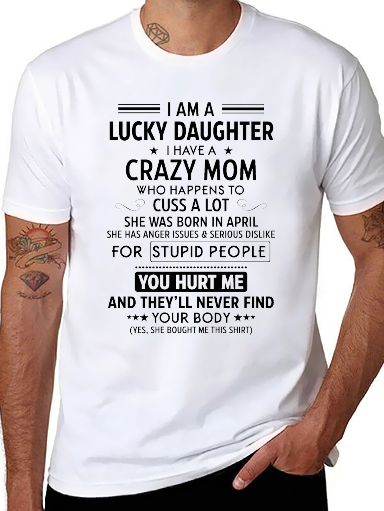 Lucky Daughter Crazy Mom Black T-Shirt