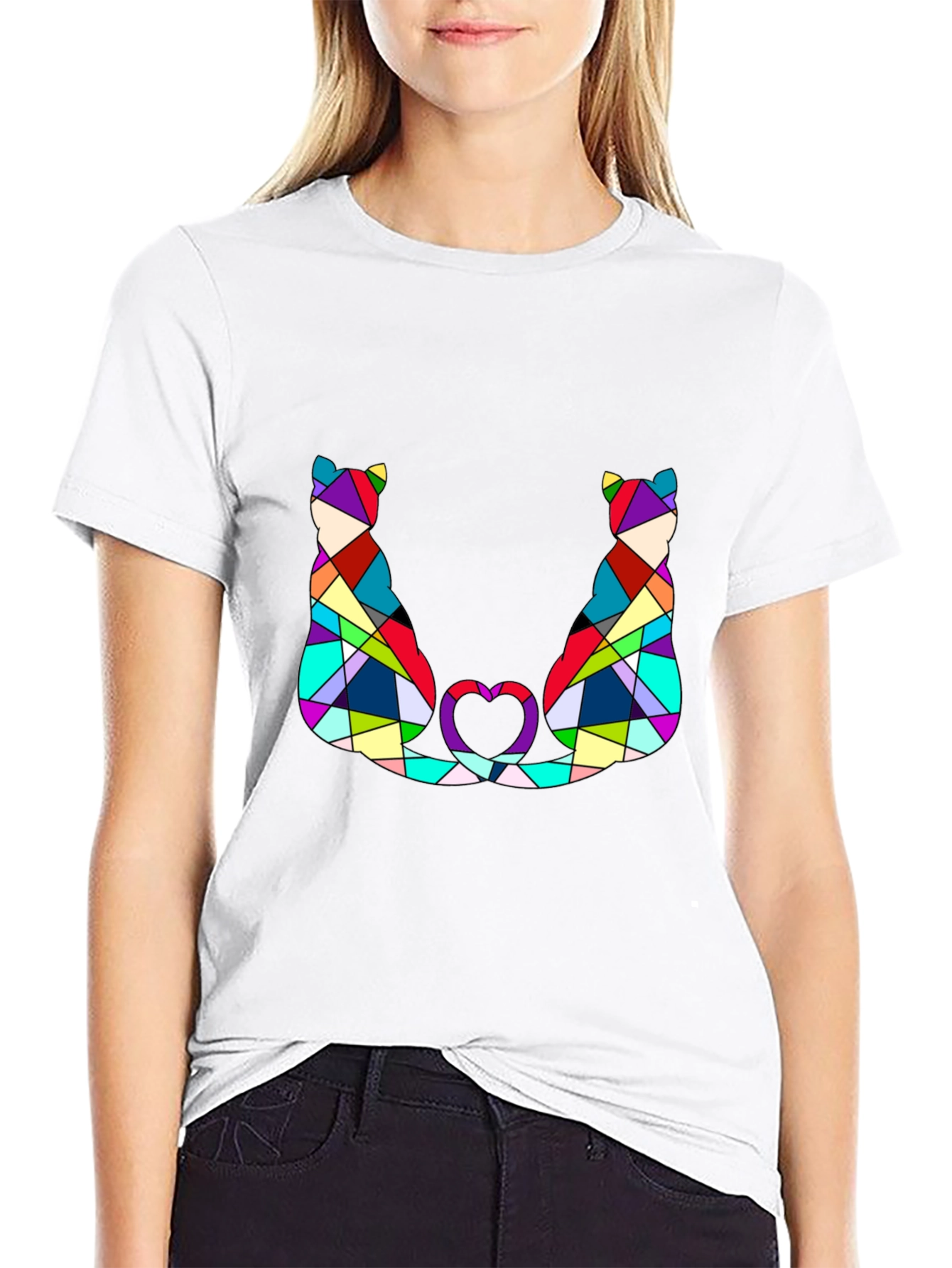 Abstract Cat Lover T-Shirt - Modern Geometric Design